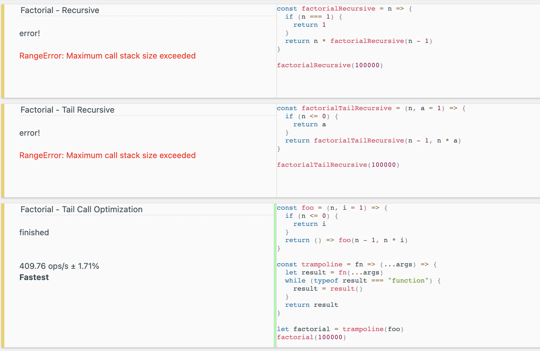jsbench recursive solutions comparison with big