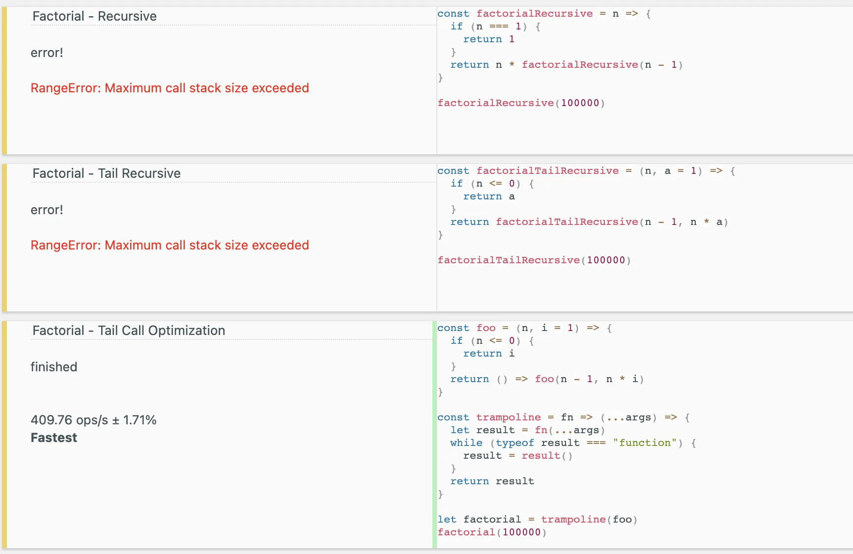 jsbench recursive solutions comparison with big