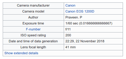 Exif metadata of an image